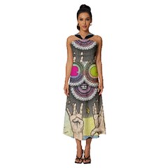 Vintage Trippy Aesthetic Psychedelic 70s Aesthetic Sleeveless Cross Front Cocktail Midi Chiffon Dress