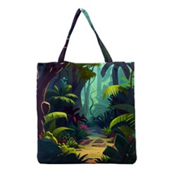 Rainforest Jungle Cartoon Animation Background Grocery Tote Bag by Ndabl3x