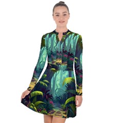 Rainforest Jungle Cartoon Animation Background Long Sleeve Panel Dress by Ndabl3x