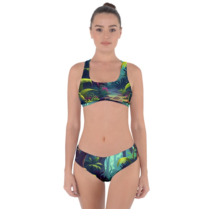 Rainforest Jungle Cartoon Animation Background Criss Cross Bikini Set