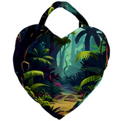 Rainforest Jungle Cartoon Animation Background Giant Heart Shaped Tote by Ndabl3x