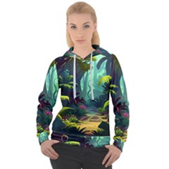 Rainforest Jungle Cartoon Animation Background Women s Overhead Hoodie by Ndabl3x