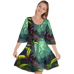 Rainforest Jungle Cartoon Animation Background Velour Kimono Dress by Ndabl3x