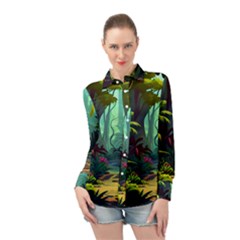 Rainforest Jungle Cartoon Animation Background Long Sleeve Chiffon Shirt