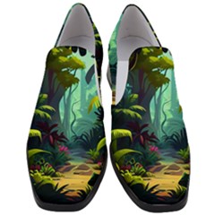 Rainforest Jungle Cartoon Animation Background Women Slip On Heel Loafers by Ndabl3x