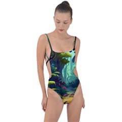 Rainforest Jungle Cartoon Animation Background Tie Strap One Piece Swimsuit by Ndabl3x