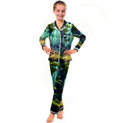 Rainforest Jungle Cartoon Animation Background Kids  Satin Long Sleeve Pajamas Set by Ndabl3x