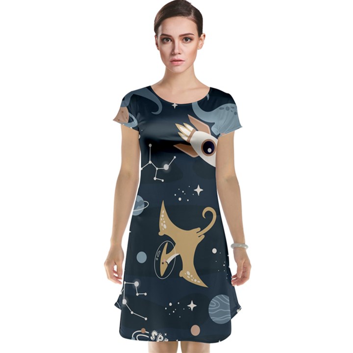 Space Theme Art Pattern Design Wallpaper Cap Sleeve Nightdress