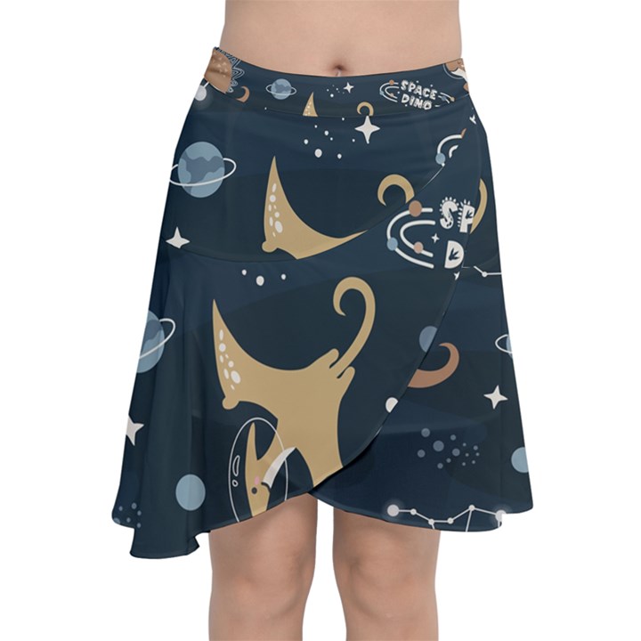 Space Theme Art Pattern Design Wallpaper Chiffon Wrap Front Skirt