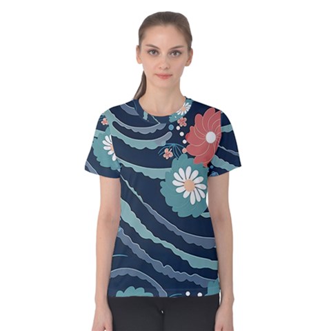 Waves Flowers Pattern Water Floral Minimalist Women s Cotton Tee by Ndabl3x