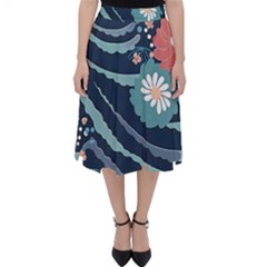 Waves Flowers Pattern Water Floral Minimalist Classic Midi Skirt by Ndabl3x