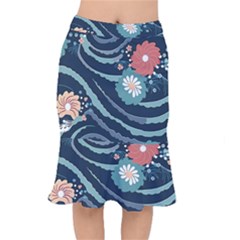 Waves Flowers Pattern Water Floral Minimalist Short Mermaid Skirt by Ndabl3x