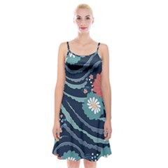 Waves Flowers Pattern Water Floral Minimalist Spaghetti Strap Velvet Dress by Ndabl3x