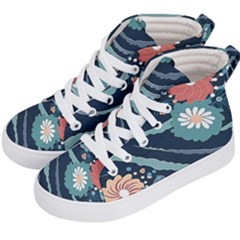 Waves Flowers Pattern Water Floral Minimalist Kids  Hi-top Skate Sneakers by Ndabl3x