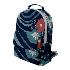 Waves Flowers Pattern Water Floral Minimalist Flap Pocket Backpack (large) by Ndabl3x