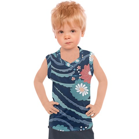 Waves Flowers Pattern Water Floral Minimalist Kids  Sport Tank Top by Ndabl3x