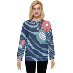 Waves Flowers Pattern Water Floral Minimalist Hidden Pocket Sweatshirt by Ndabl3x