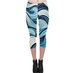 Pattern Ocean Waves Arctic Ocean Blue Nature Sea Capri Leggings  by Ndabl3x