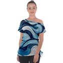 Pattern Ocean Waves Arctic Ocean Blue Nature Sea Off Shoulder Tie-Up Tee View1