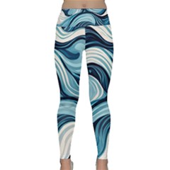 Pattern Ocean Waves Arctic Ocean Blue Nature Sea Lightweight Velour Classic Yoga Leggings by Ndabl3x