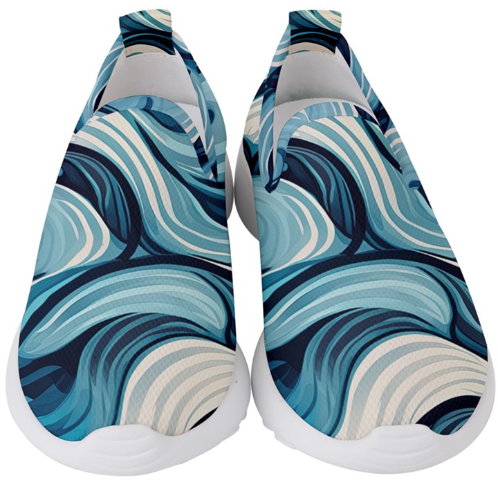 Pattern Ocean Waves Arctic Ocean Blue Nature Sea Kids  Slip On Sneakers