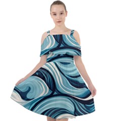 Pattern Ocean Waves Arctic Ocean Blue Nature Sea Cut Out Shoulders Chiffon Dress by Ndabl3x