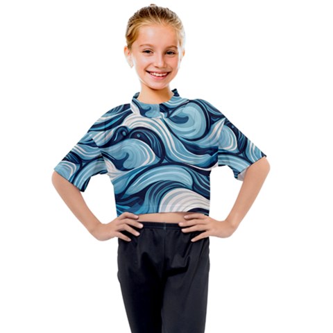 Pattern Ocean Waves Arctic Ocean Blue Nature Sea Kids Mock Neck Tee by Ndabl3x