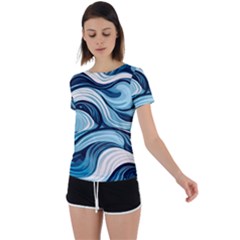 Pattern Ocean Waves Arctic Ocean Blue Nature Sea Back Circle Cutout Sports Tee by Ndabl3x