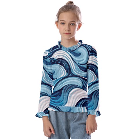 Pattern Ocean Waves Arctic Ocean Blue Nature Sea Kids  Frill Detail Tee by Ndabl3x