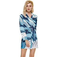 Pattern Ocean Waves Arctic Ocean Blue Nature Sea Long Sleeve Satin Robe by Ndabl3x