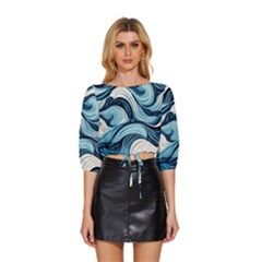 Pattern Ocean Waves Arctic Ocean Blue Nature Sea Mid Sleeve Drawstring Hem Top by Ndabl3x