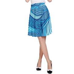 Ocean Waves Sea Abstract Pattern Water Blue A-line Skirt by Ndabl3x