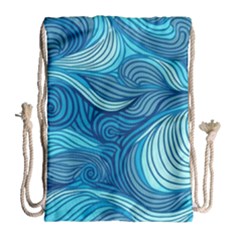 Ocean Waves Sea Abstract Pattern Water Blue Drawstring Bag (large) by Ndabl3x