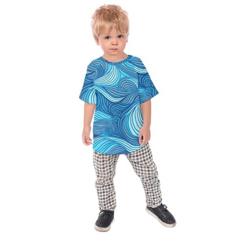 Ocean Waves Sea Abstract Pattern Water Blue Kids  Raglan Tee by Ndabl3x