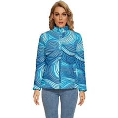 Ocean Waves Sea Abstract Pattern Water Blue Women s Puffer Bubble Jacket Coat by Ndabl3x