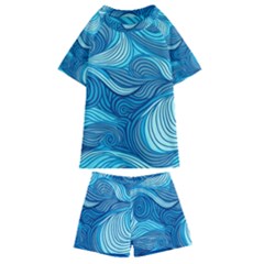 Ocean Waves Sea Abstract Pattern Water Blue Kids  Swim Tee And Shorts Set by Ndabl3x