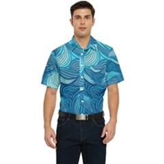 Ocean Waves Sea Abstract Pattern Water Blue Men s Short Sleeve Pocket Shirt  by Ndabl3x