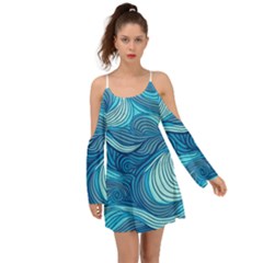 Ocean Waves Sea Abstract Pattern Water Blue Boho Dress by Ndabl3x