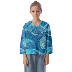 Ocean Waves Sea Abstract Pattern Water Blue Kids  Sailor Shirt by Ndabl3x