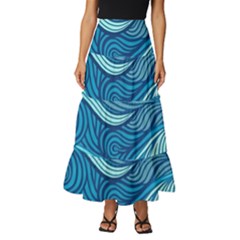 Ocean Waves Sea Abstract Pattern Water Blue Tiered Ruffle Maxi Skirt by Ndabl3x