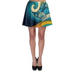 Waves Wave Ocean Sea Abstract Whimsical Abstract Art Skater Skirt by Ndabl3x