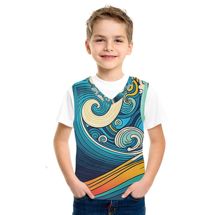 Waves Wave Ocean Sea Abstract Whimsical Abstract Art Kids  Basketball Tank Top