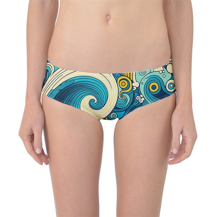 Waves Wave Ocean Sea Abstract Whimsical Abstract Art Classic Bikini Bottoms