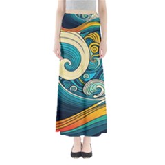 Waves Wave Ocean Sea Abstract Whimsical Abstract Art Full Length Maxi Skirt by Ndabl3x