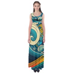 Waves Wave Ocean Sea Abstract Whimsical Abstract Art Empire Waist Maxi Dress by Ndabl3x