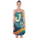 Waves Wave Ocean Sea Abstract Whimsical Abstract Art Ruffle Detail Chiffon Dress View1