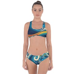 Waves Wave Ocean Sea Abstract Whimsical Abstract Art Criss Cross Bikini Set by Ndabl3x