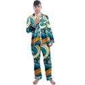 Waves Wave Ocean Sea Abstract Whimsical Abstract Art Men s Long Sleeve Satin Pajamas Set View1