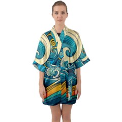 Waves Wave Ocean Sea Abstract Whimsical Abstract Art Half Sleeve Satin Kimono  by Ndabl3x