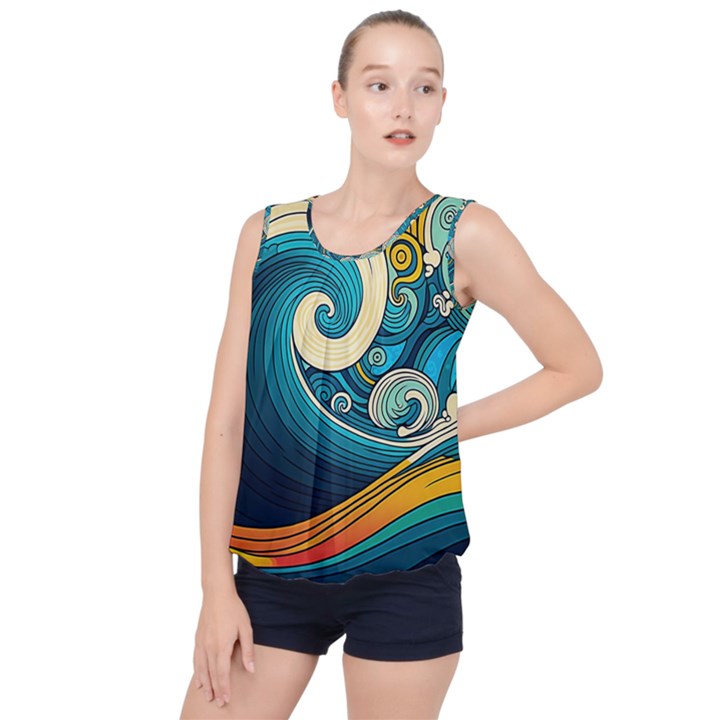 Waves Wave Ocean Sea Abstract Whimsical Abstract Art Bubble Hem Chiffon Tank Top